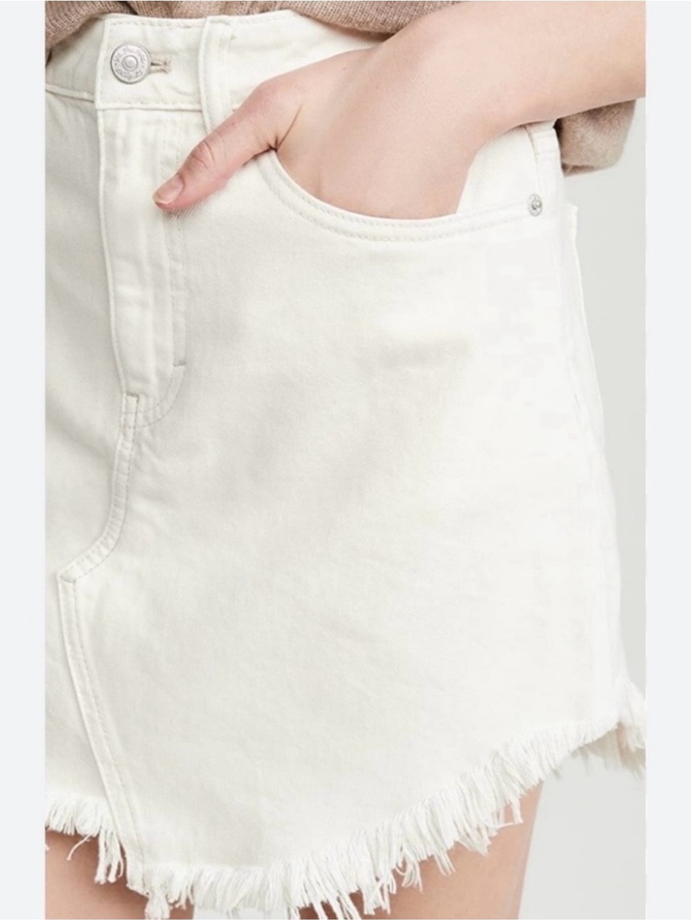 We The Free Off-White Frayed Hem Denim Mini Skirt